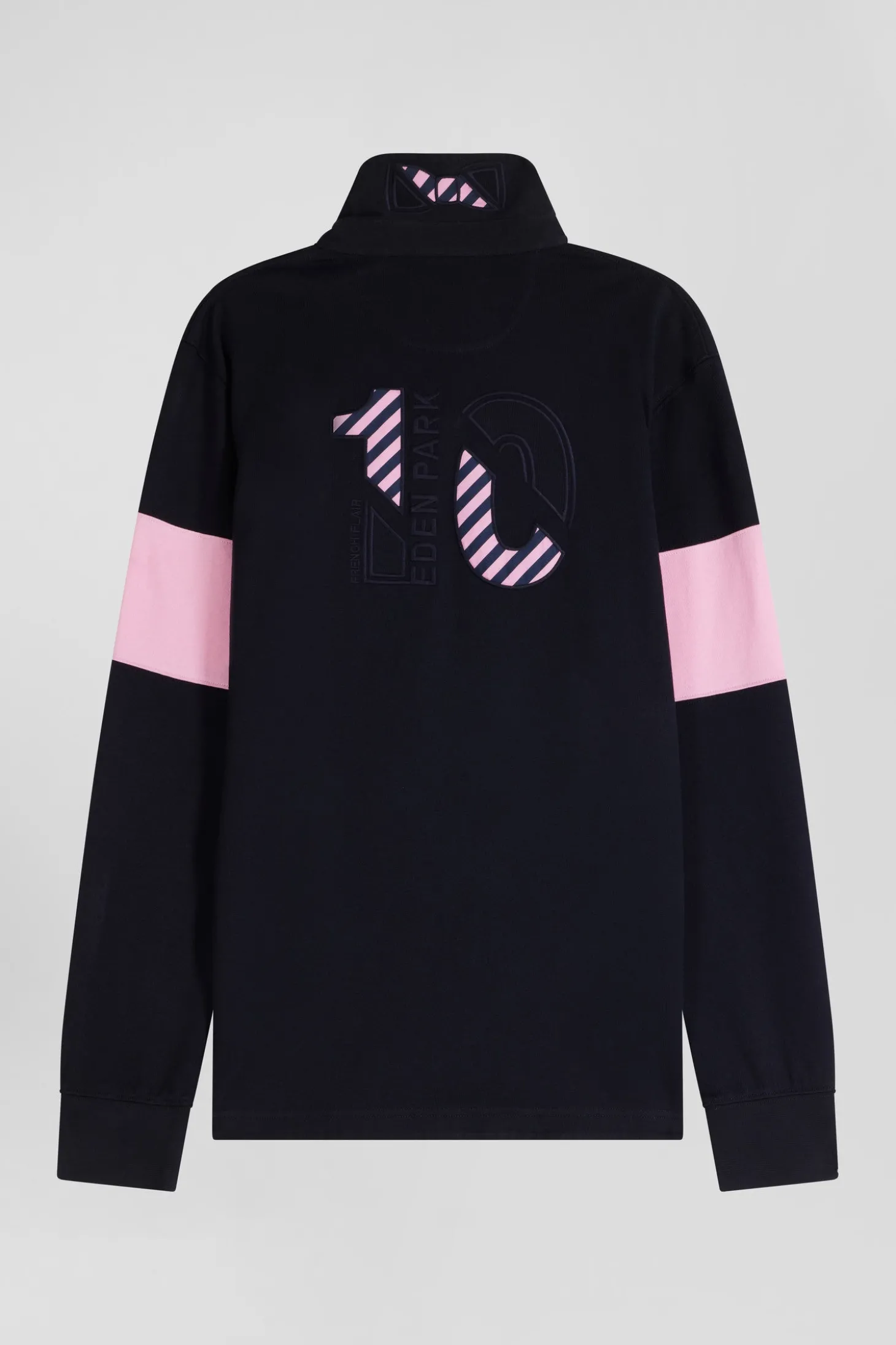 Regular navy blue long-sleeved cotton rugby shirt with N°10 embroidery
