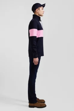 Regular navy blue long-sleeved cotton rugby shirt with N°10 embroidery
