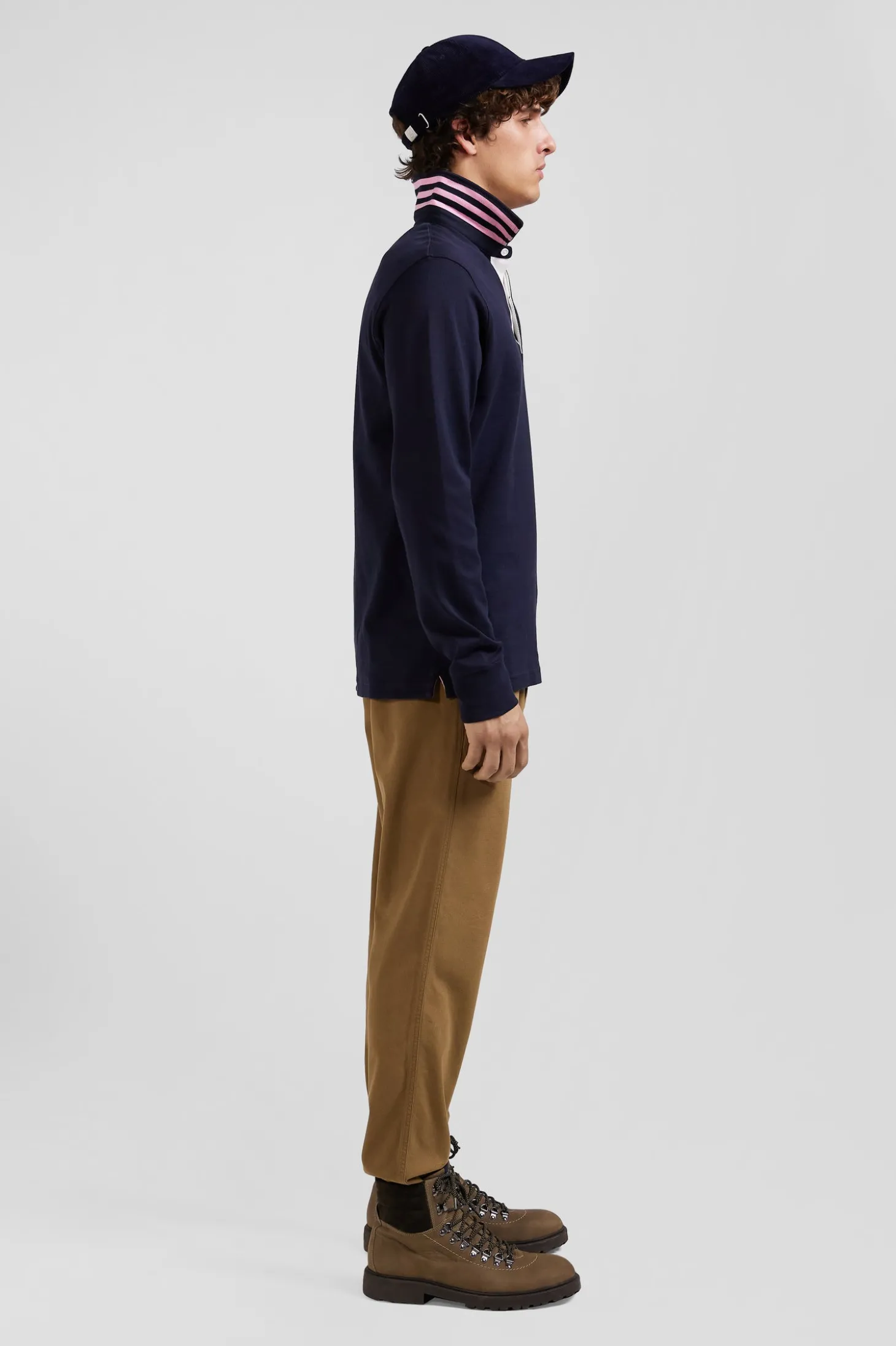 Regular navy blue long-sleeved Pima cotton rugby shirt