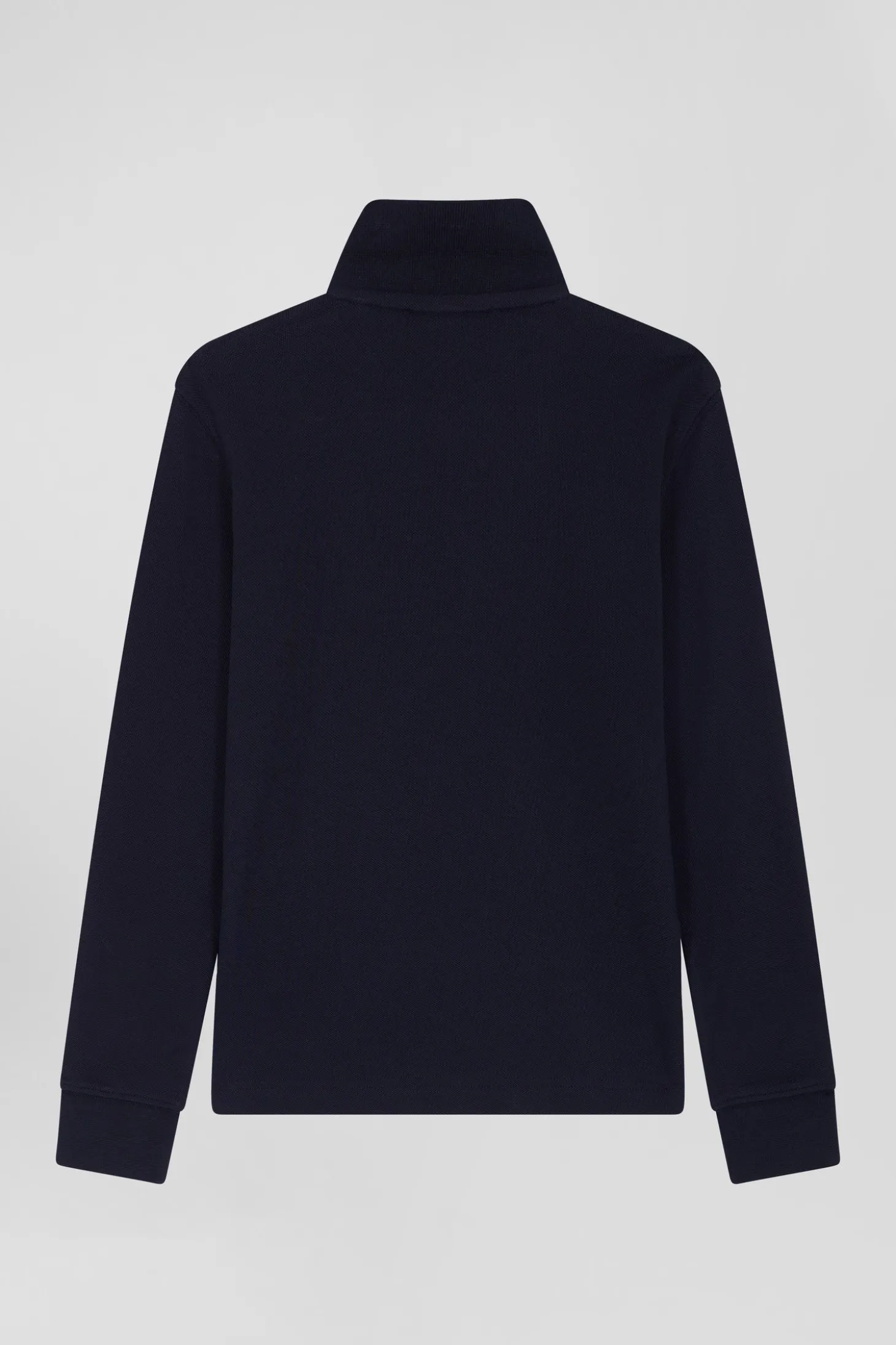 Regular navy blue long-sleeved cotton piqué polo shirt