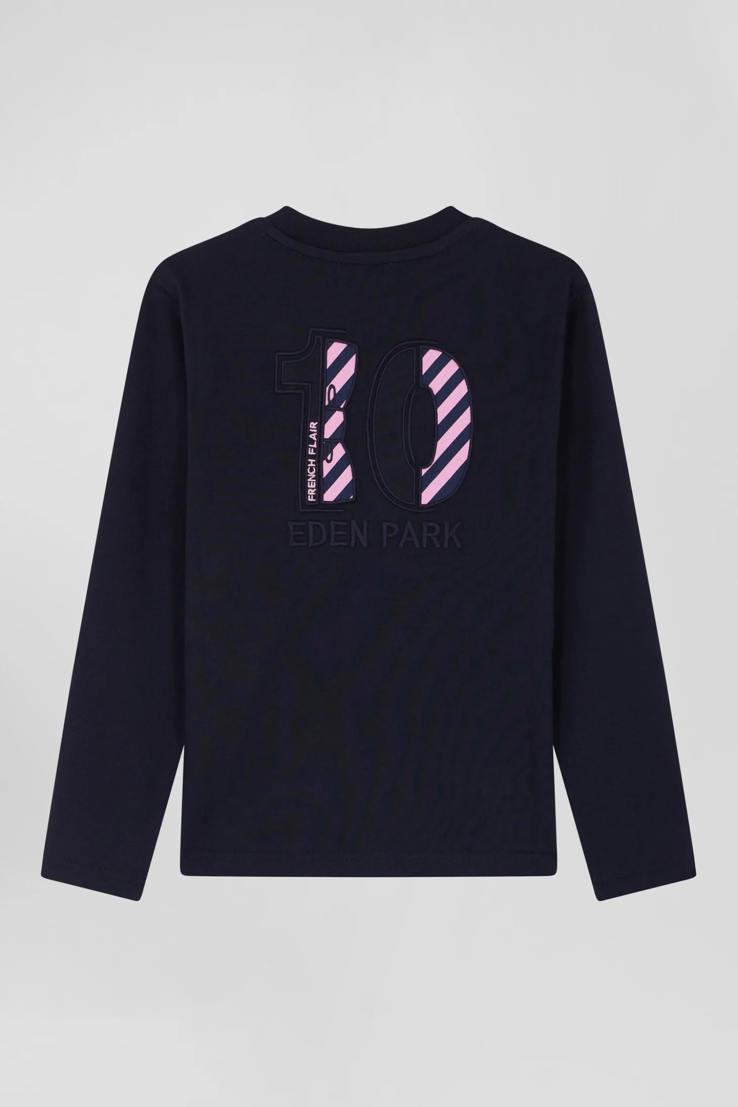 Regular navy blue long-sleeved cotton T-shirt with N°10 embroidery