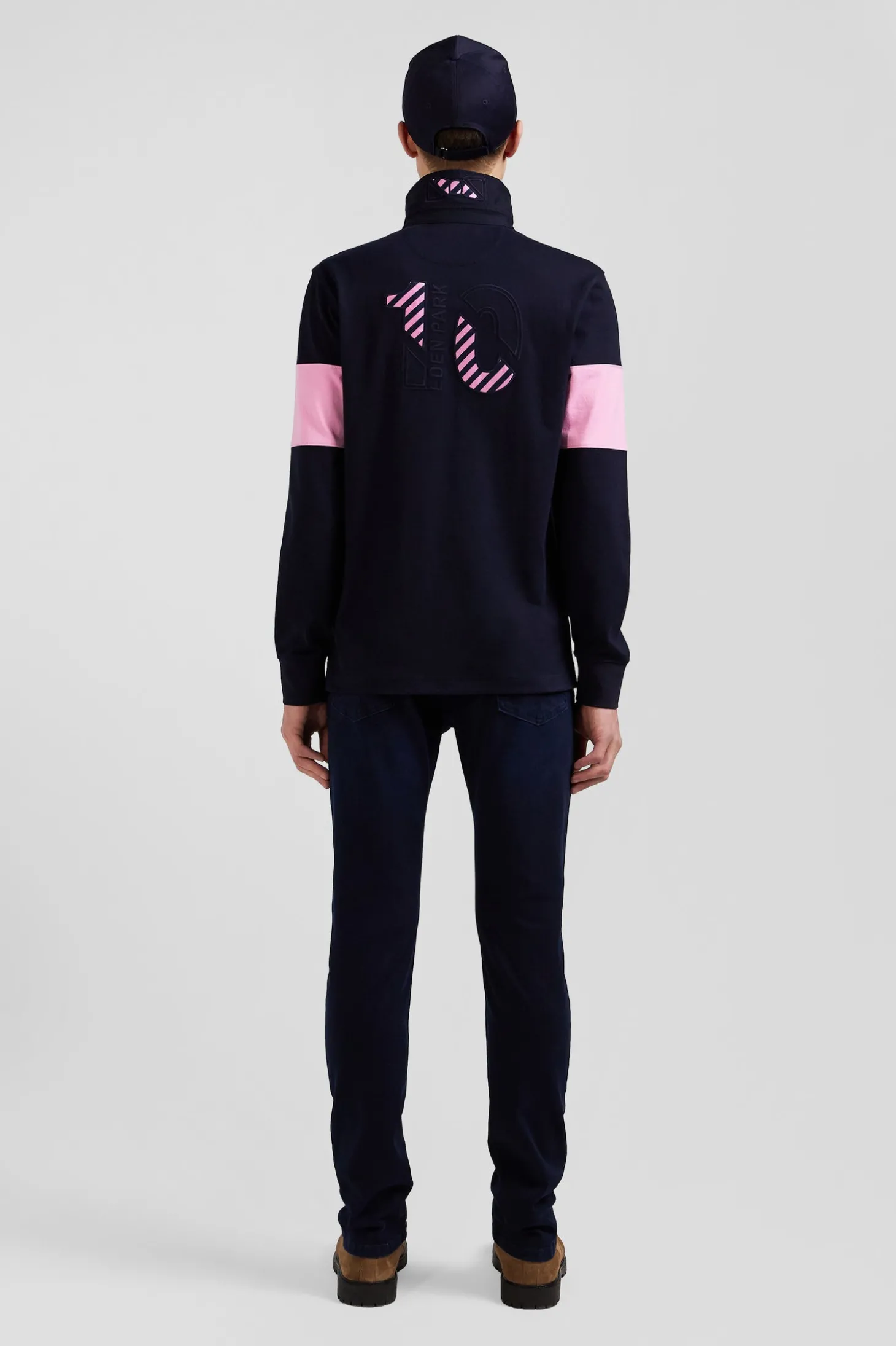 Regular navy blue long-sleeved cotton rugby shirt with N°10 embroidery