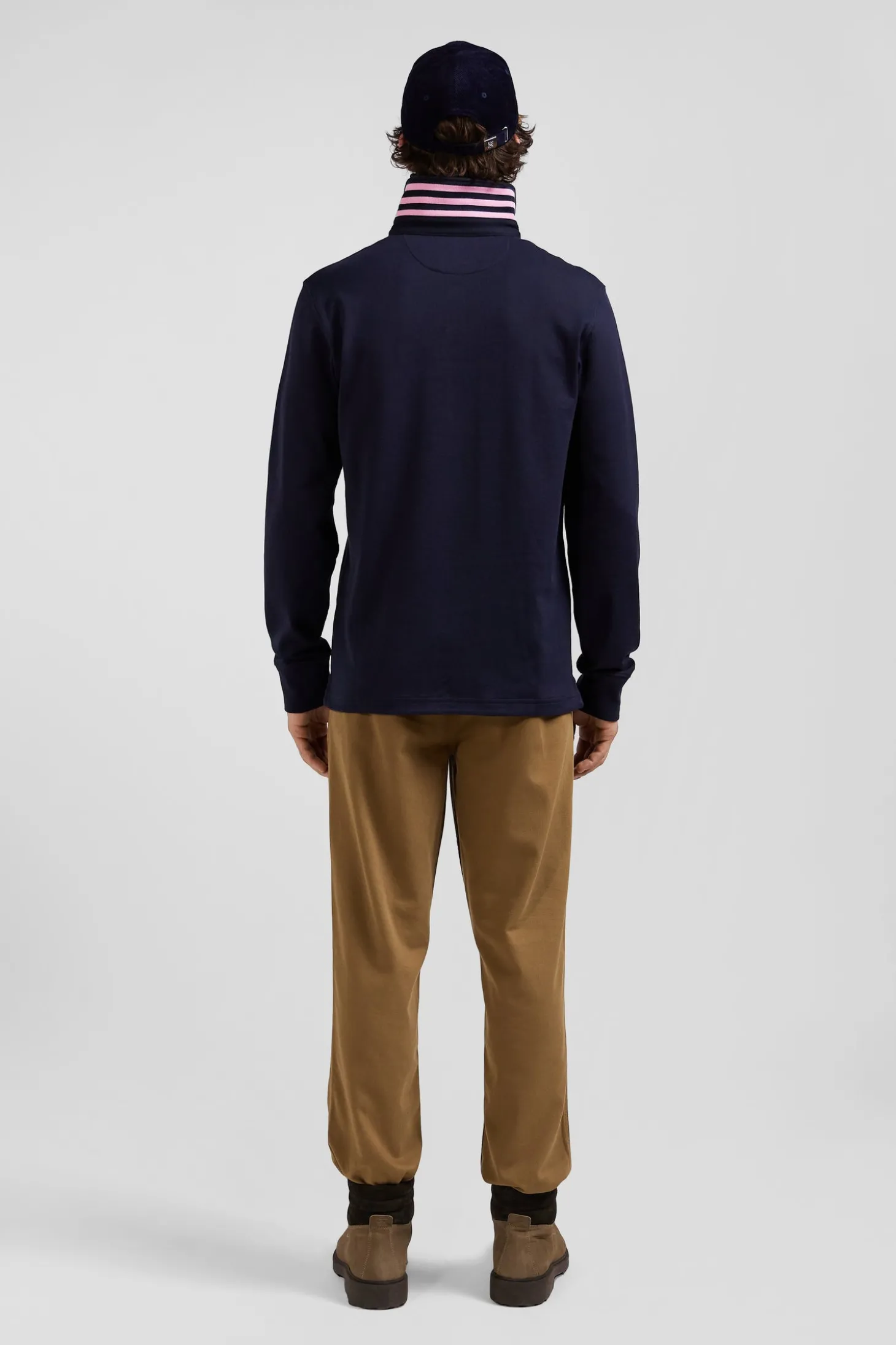 Regular navy blue long-sleeved Pima cotton rugby shirt