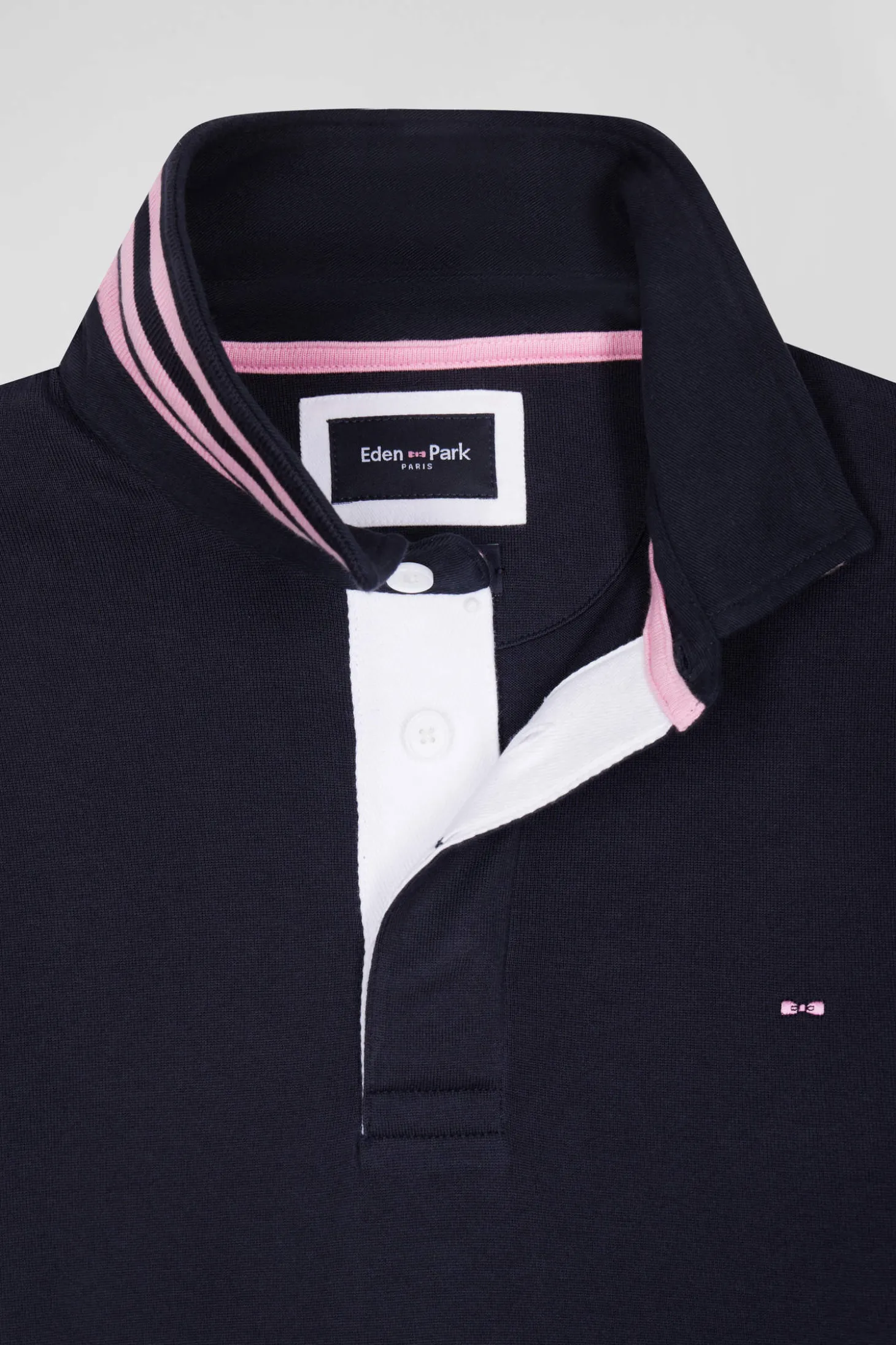 Regular navy blue long-sleeved Pima cotton rugby shirt