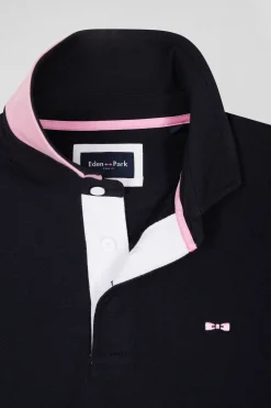Regular navy blue long-sleeved cotton rugby shirt with bow tie embroidery