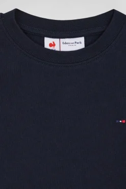 Regular navy blue long-sleeved cotton T-shirt with XV de France embroidery