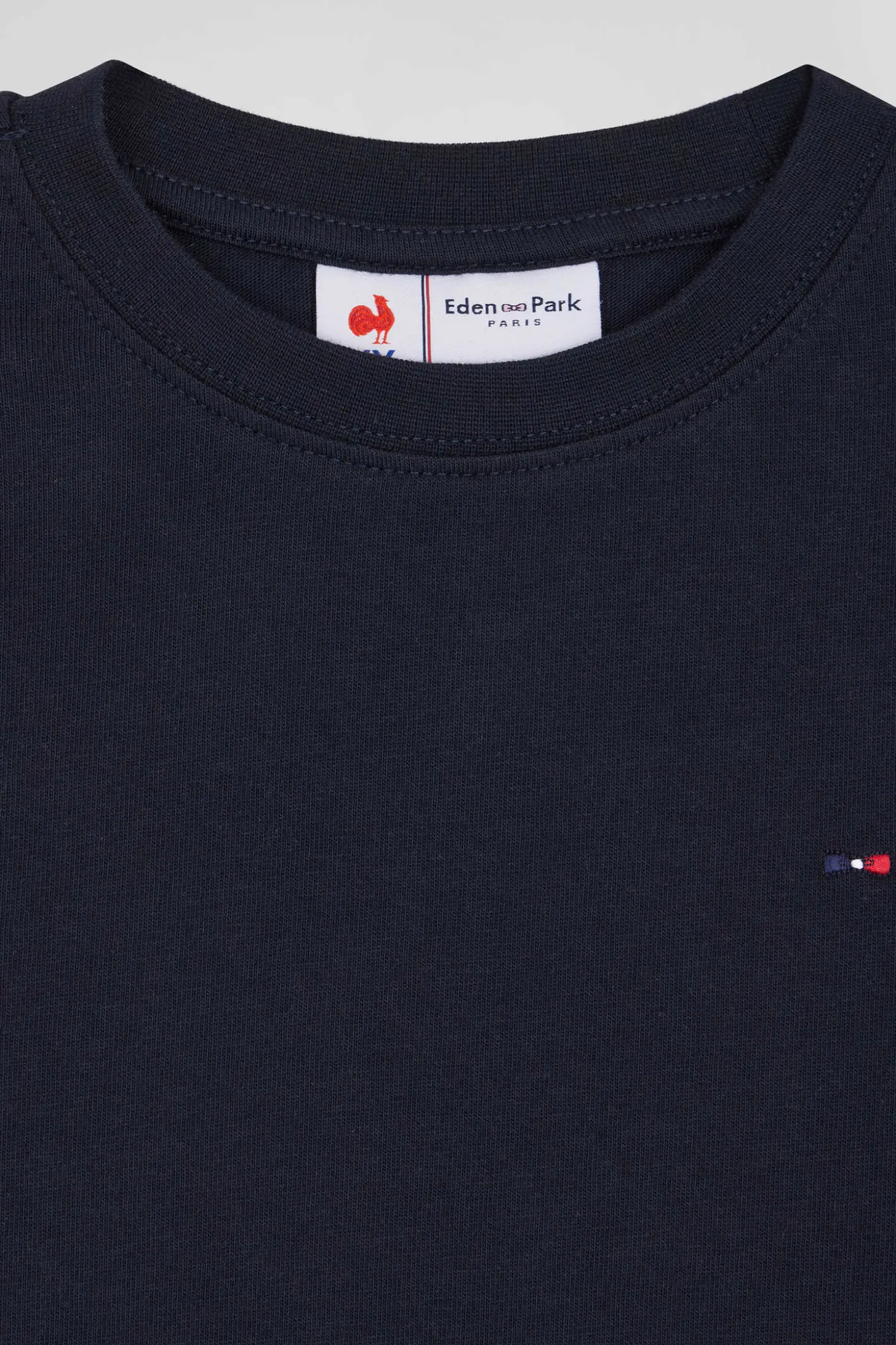 Regular navy blue long-sleeved cotton T-shirt with XV de France embroidery