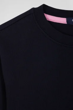 Regular navy blue long-sleeved cotton T-shirt with N°10 embroidery