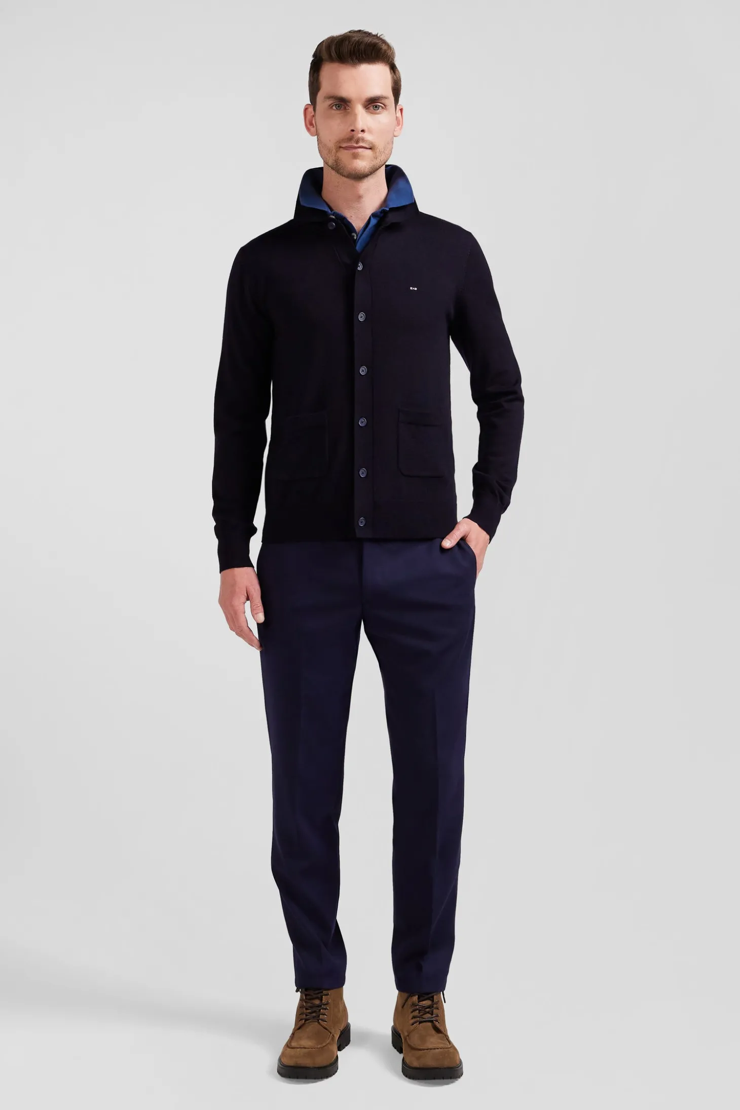 Regular navy blue merino wool cardigan