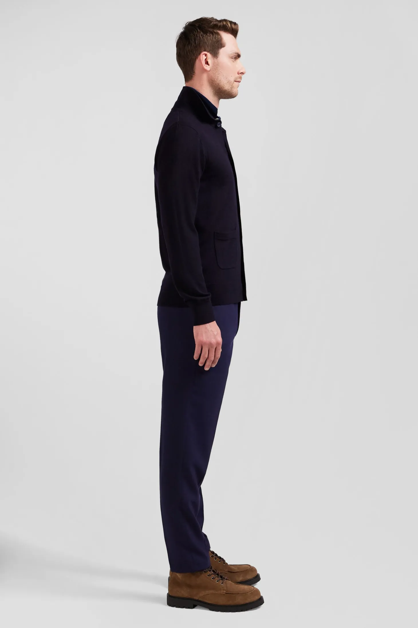 Regular navy blue merino wool cardigan
