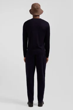 Regular navy blue merino wool V-neck jumper