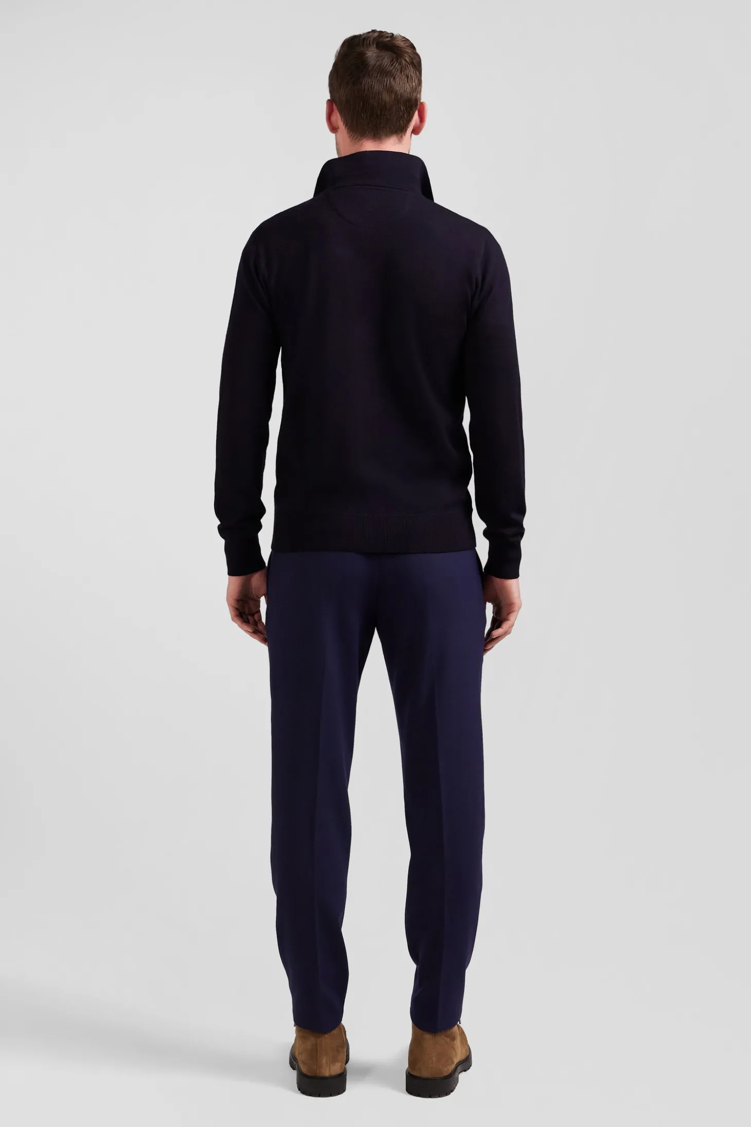 Regular navy blue merino wool cardigan