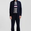Regular navy blue milano cotton zipped cardigan