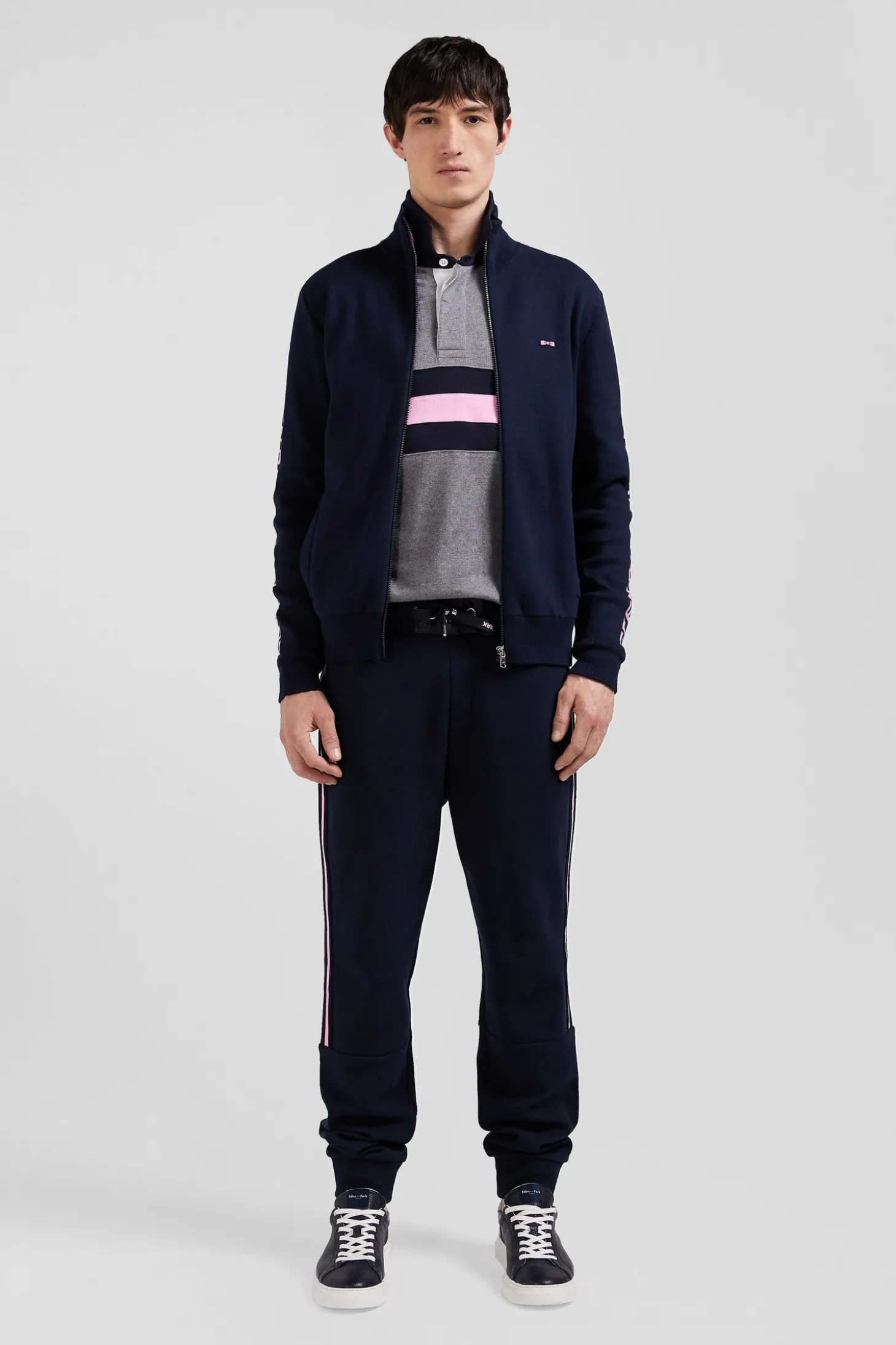 Regular navy blue milano cotton zipped cardigan