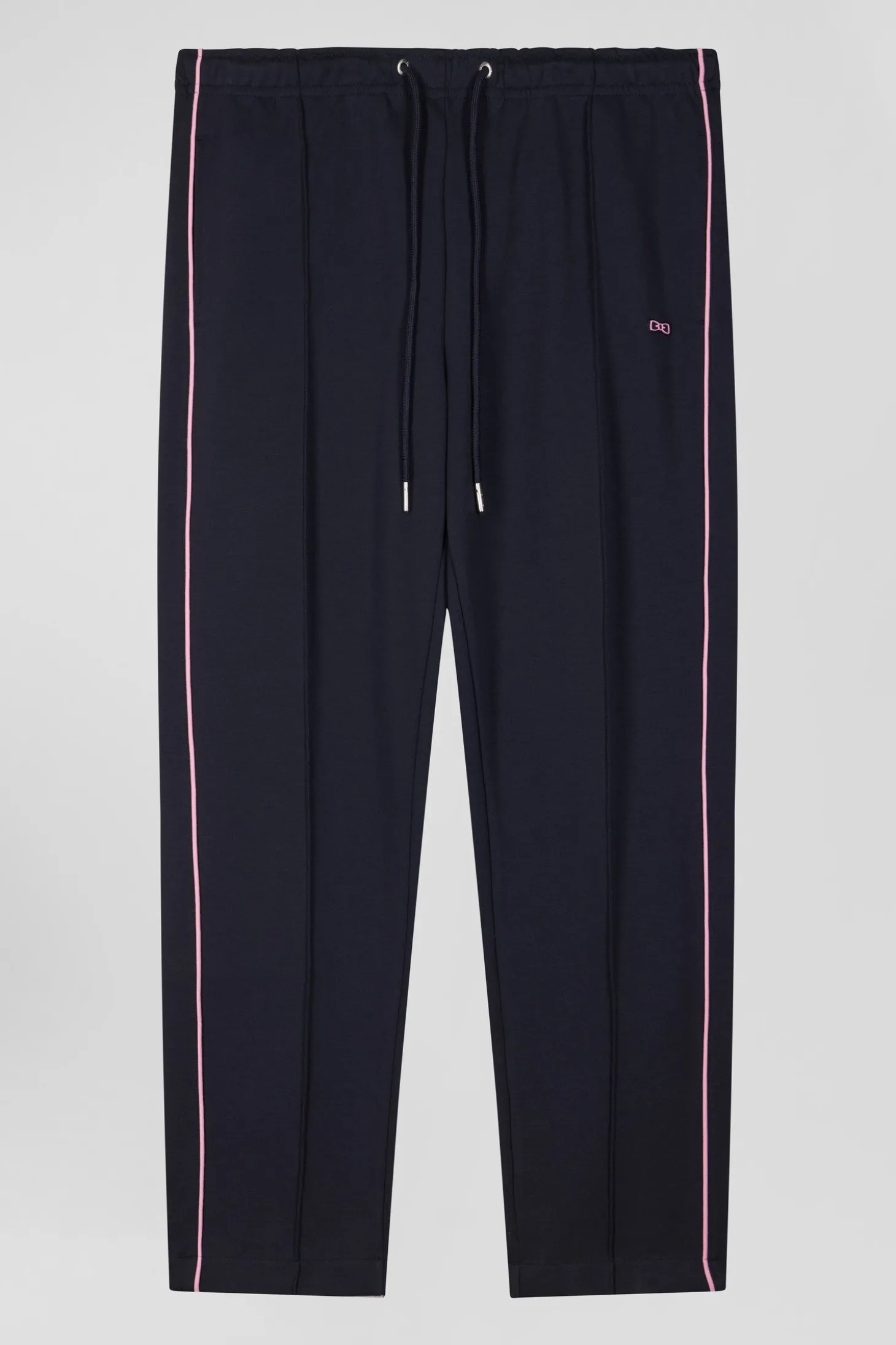 Regular navy blue mixed cotton jogging bottoms with pink piping