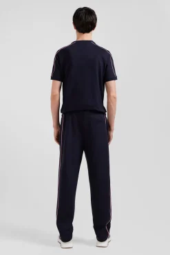 Regular navy blue mixed cotton jogging bottoms with pink piping