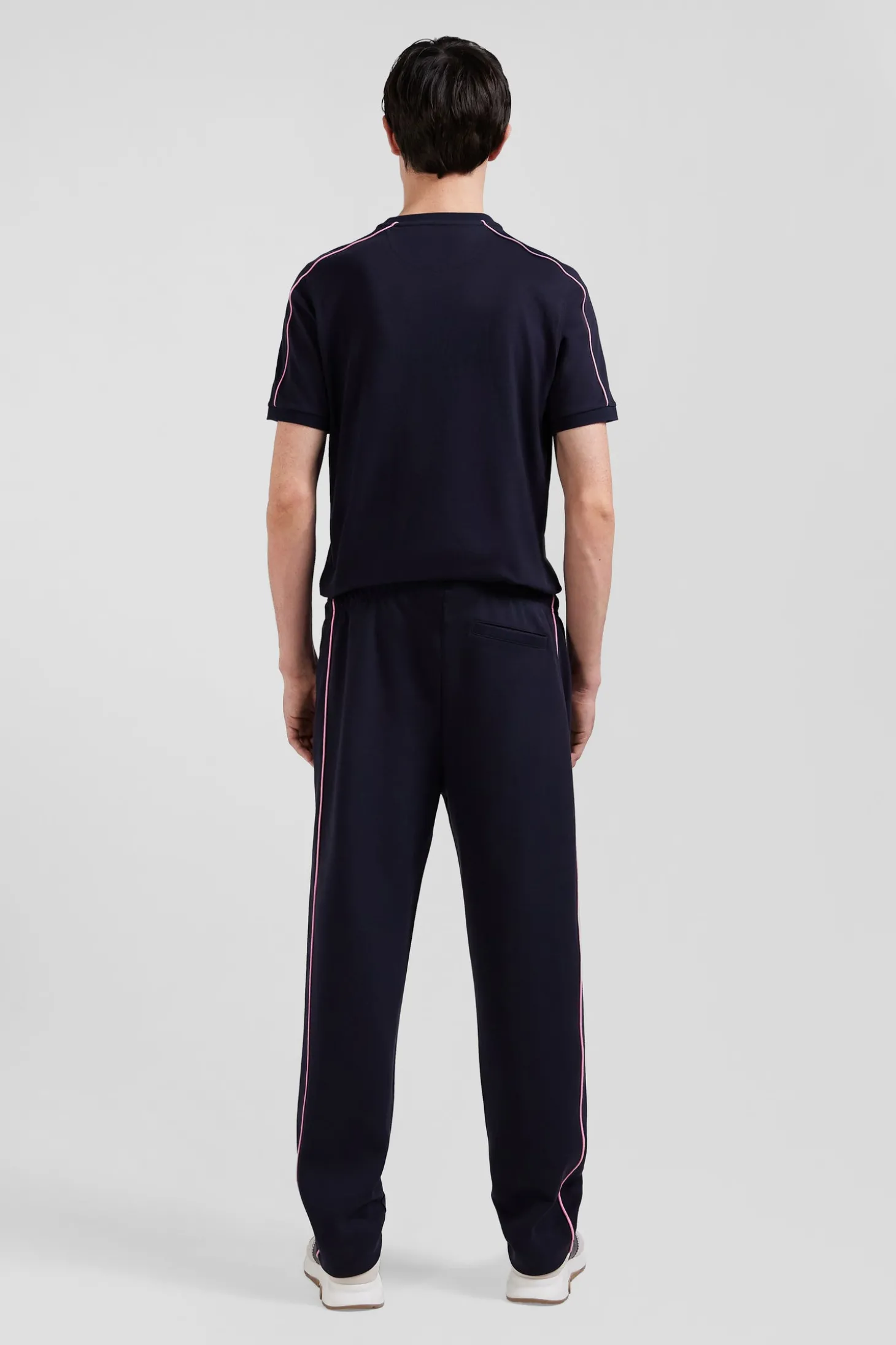 Regular navy blue mixed cotton jogging bottoms with pink piping