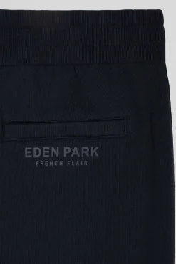 Regular navy blue mixed cotton jogging bottoms with striped trims