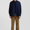 Regular navy blue oxford cotton shirt with back embroidery