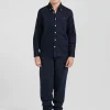 Regular navy blue oxford cotton shirt