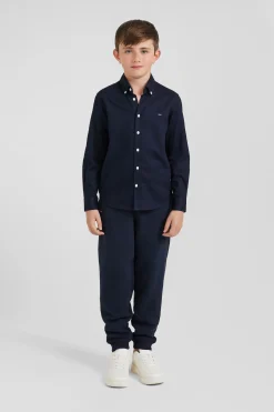 Regular navy blue oxford cotton shirt