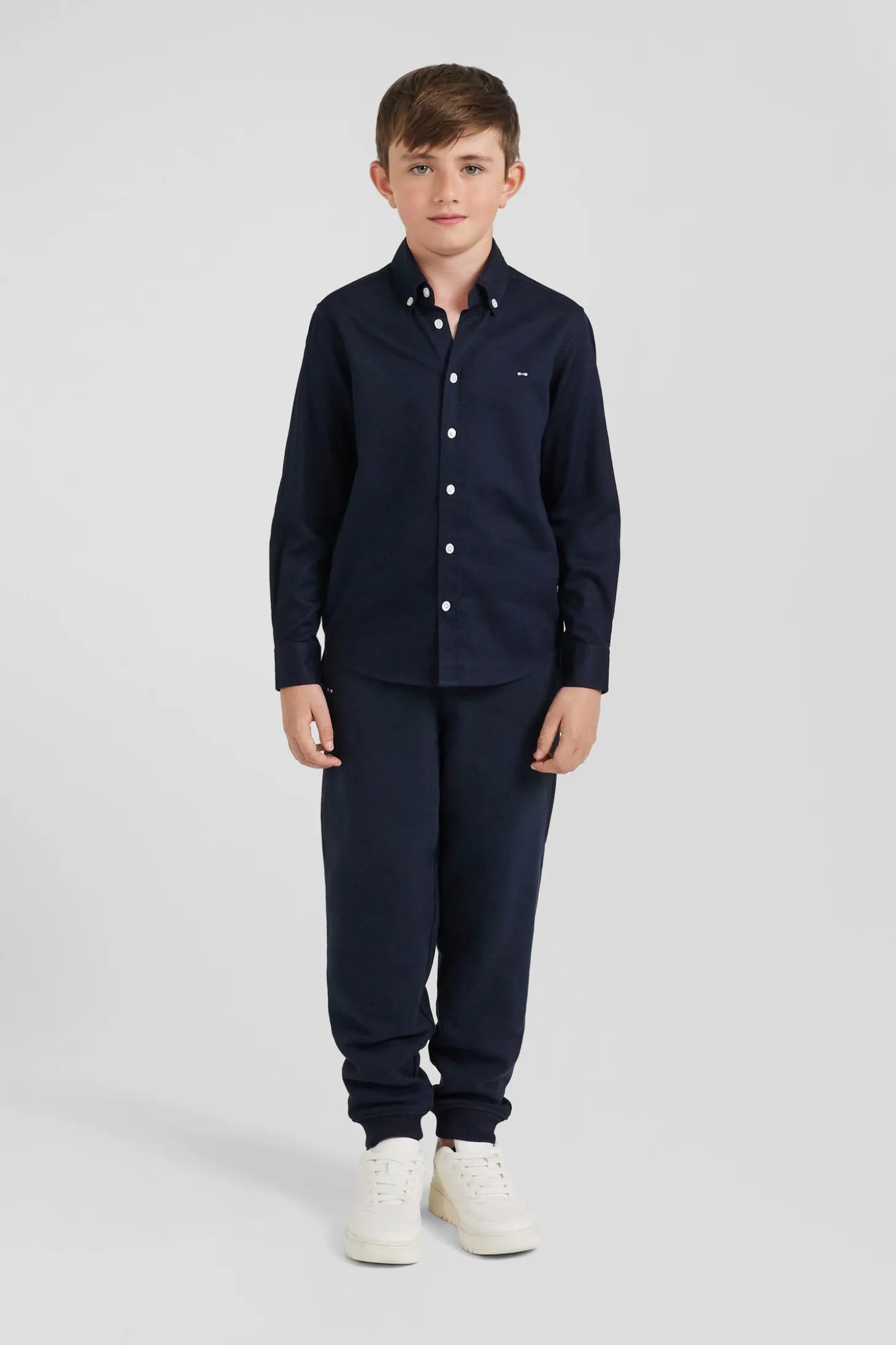Regular navy blue oxford cotton shirt