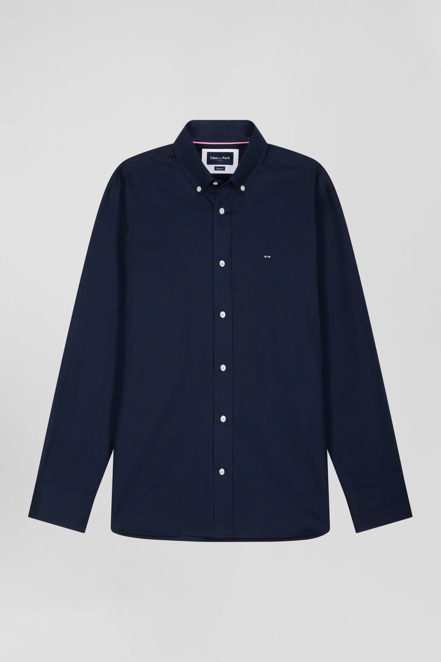 Regular navy blue oxford cotton shirt with back embroidery