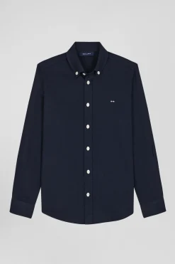 Regular navy blue oxford cotton shirt