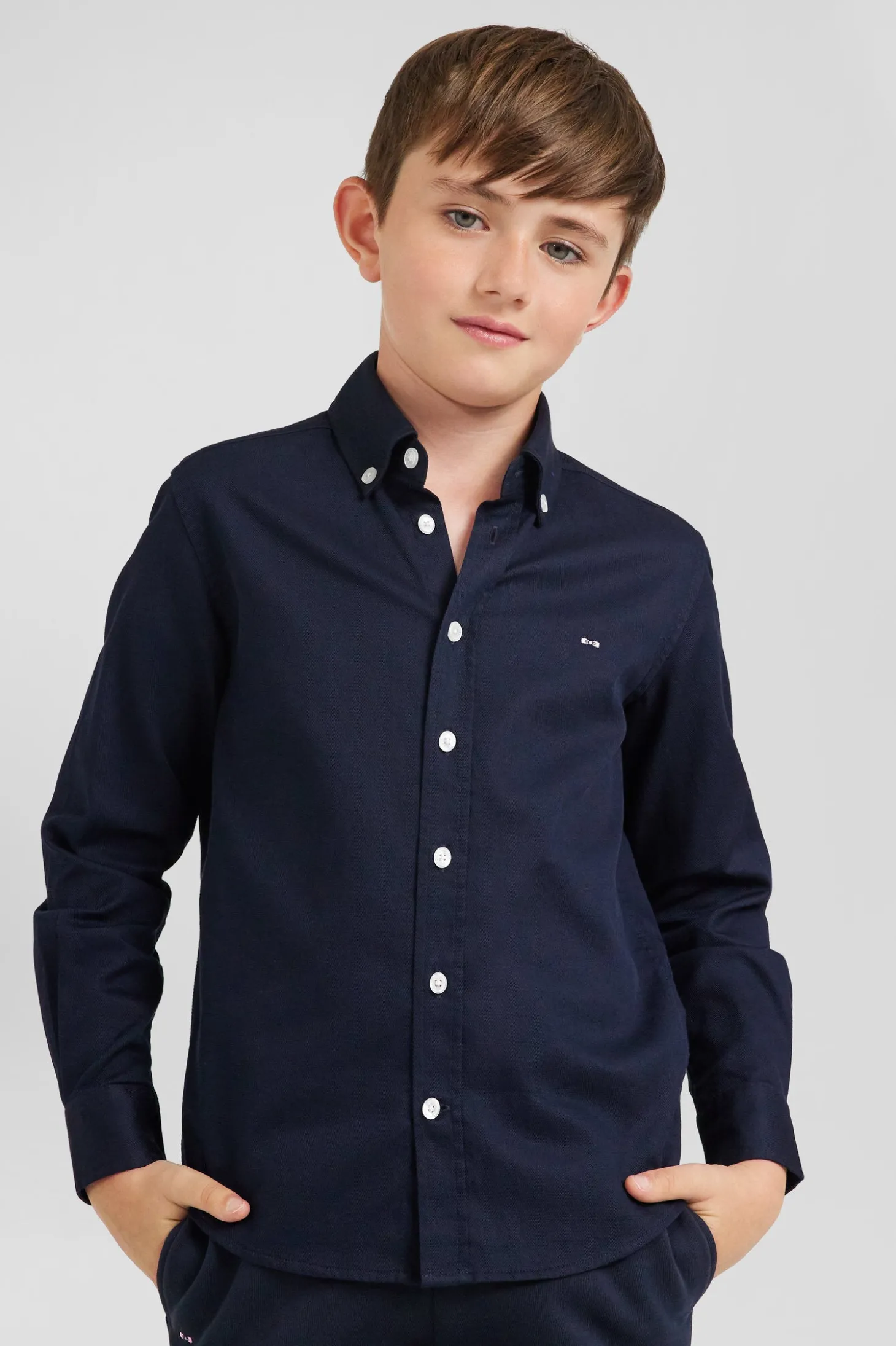 Regular navy blue oxford cotton shirt