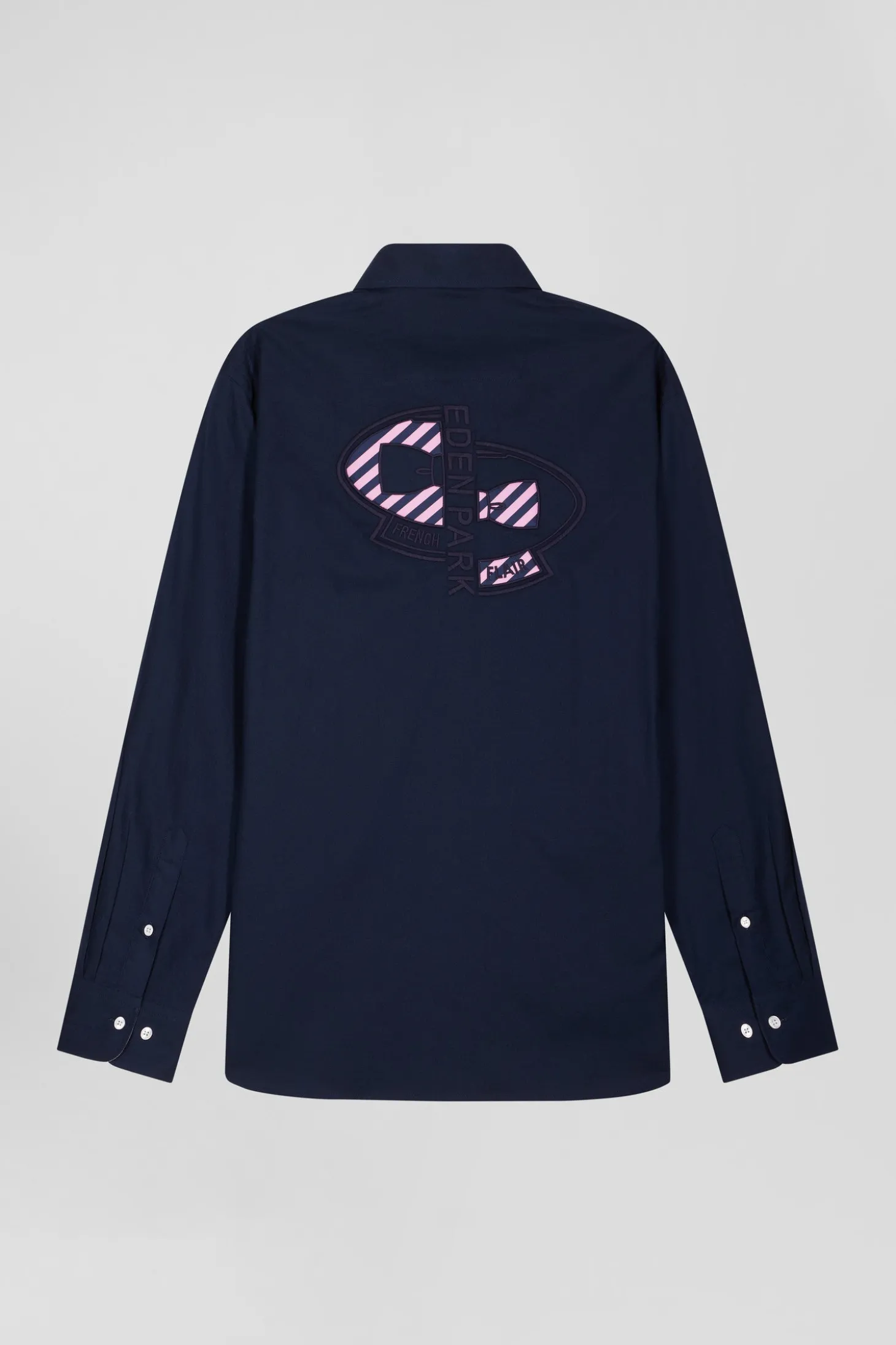 Regular navy blue oxford cotton shirt with back embroidery