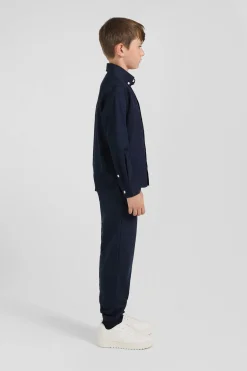 Regular navy blue oxford cotton shirt