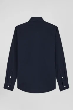 Regular navy blue oxford cotton shirt