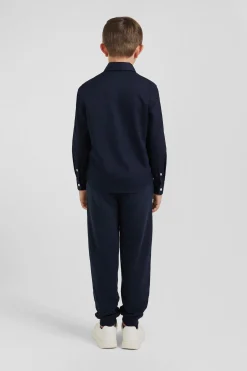 Regular navy blue oxford cotton shirt