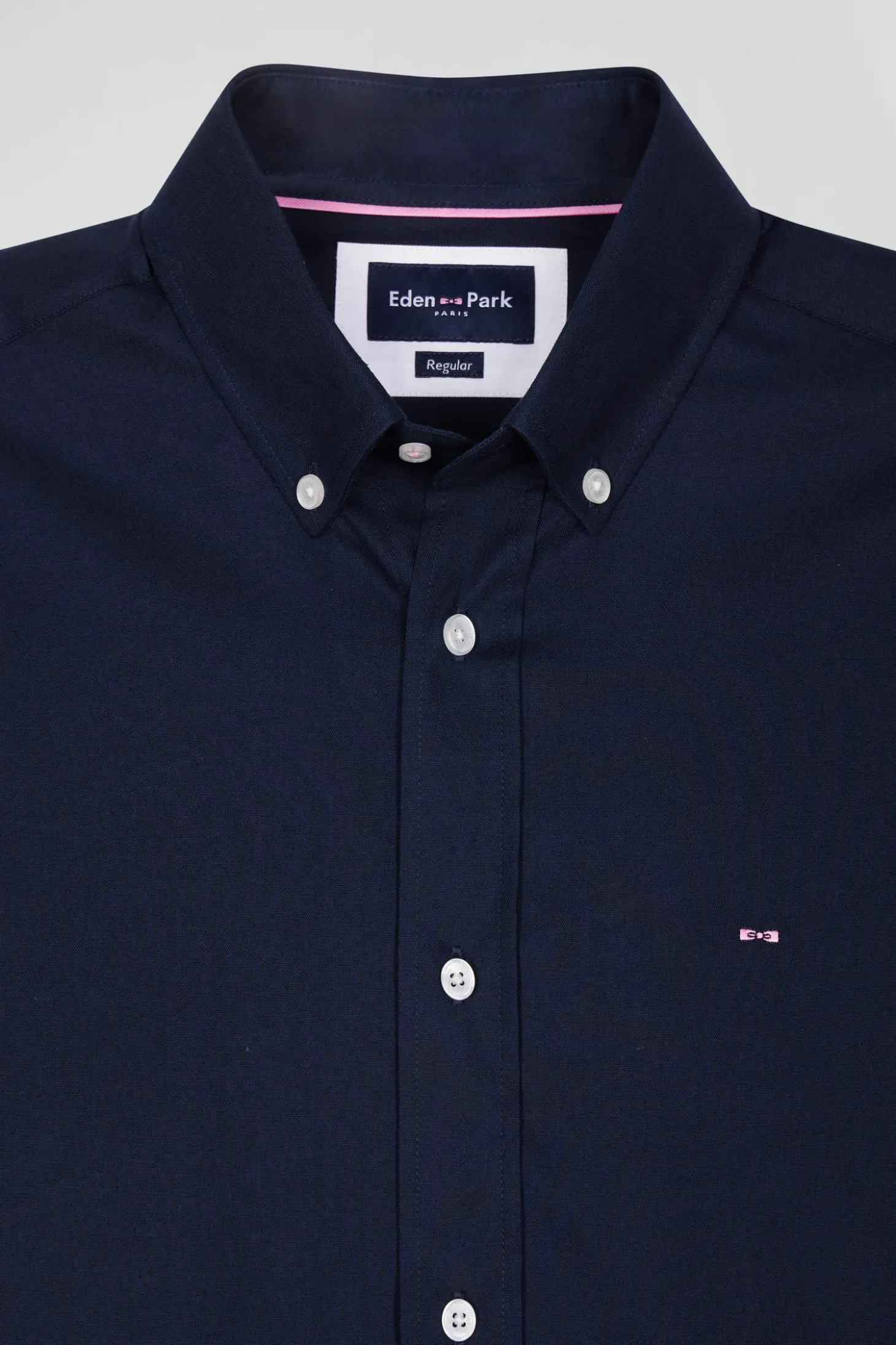 Regular navy blue oxford cotton shirt with back embroidery