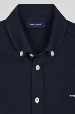 Regular navy blue oxford cotton shirt