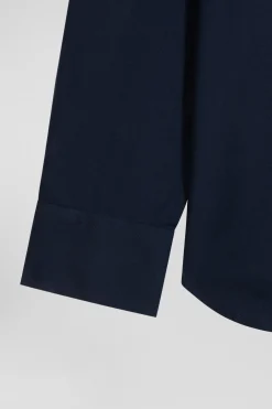 Regular navy blue oxford cotton shirt with striped bow tie detail
