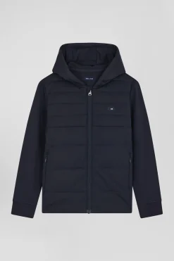 Regular navy blue padded zipped hoodie