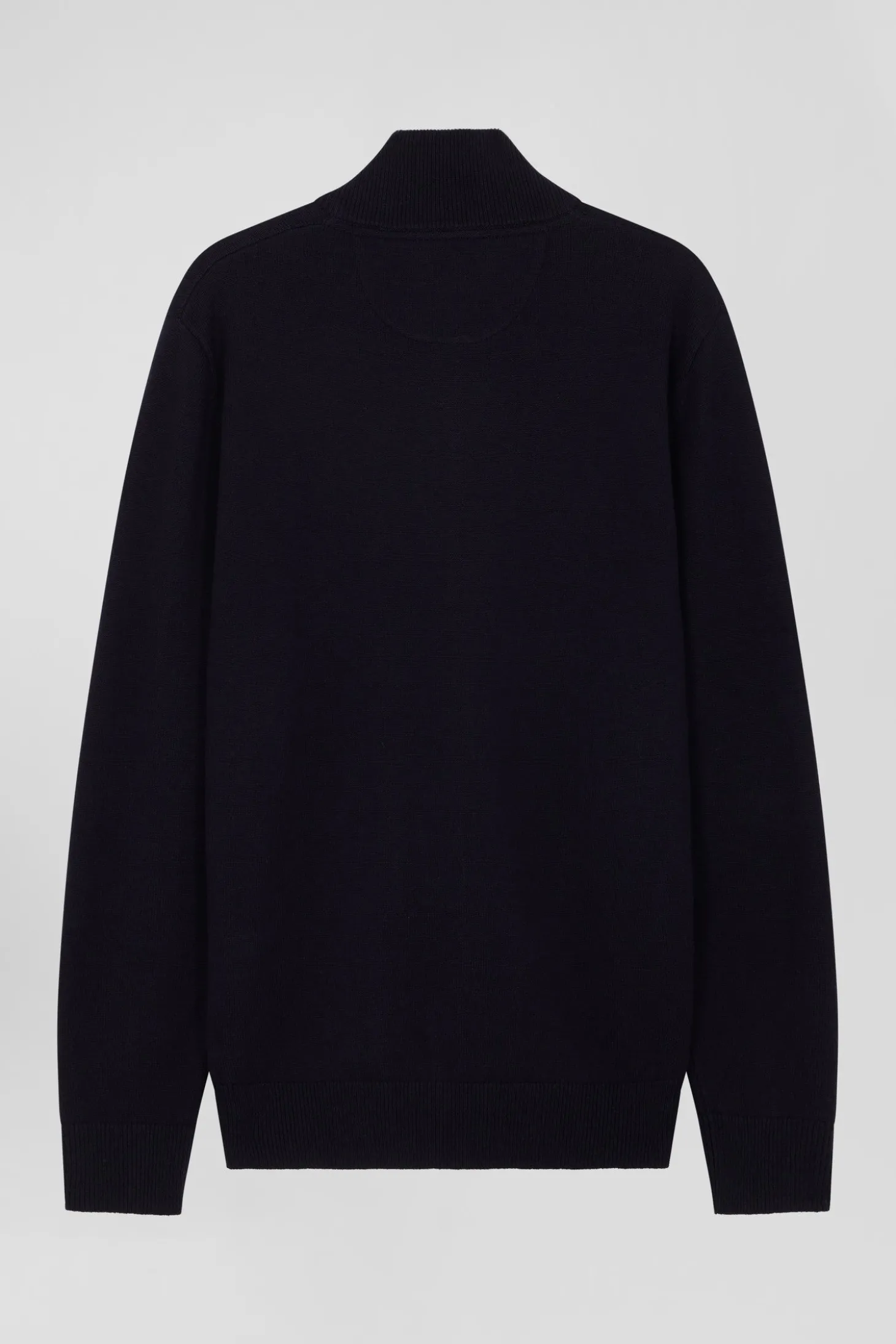 Regular navy blue plain wool and cotton zipped cardigan