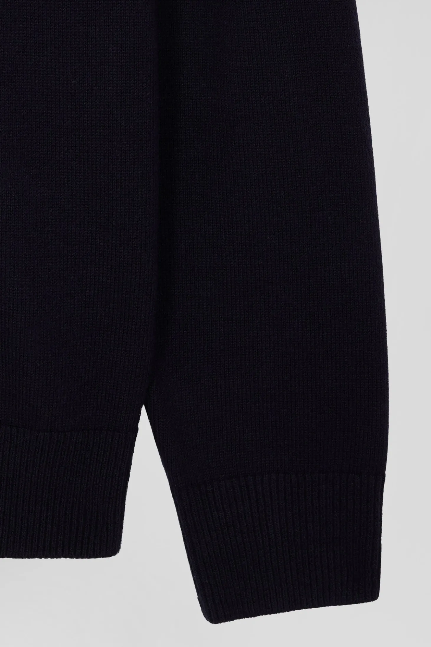 Regular navy blue plain wool and cotton zipped cardigan