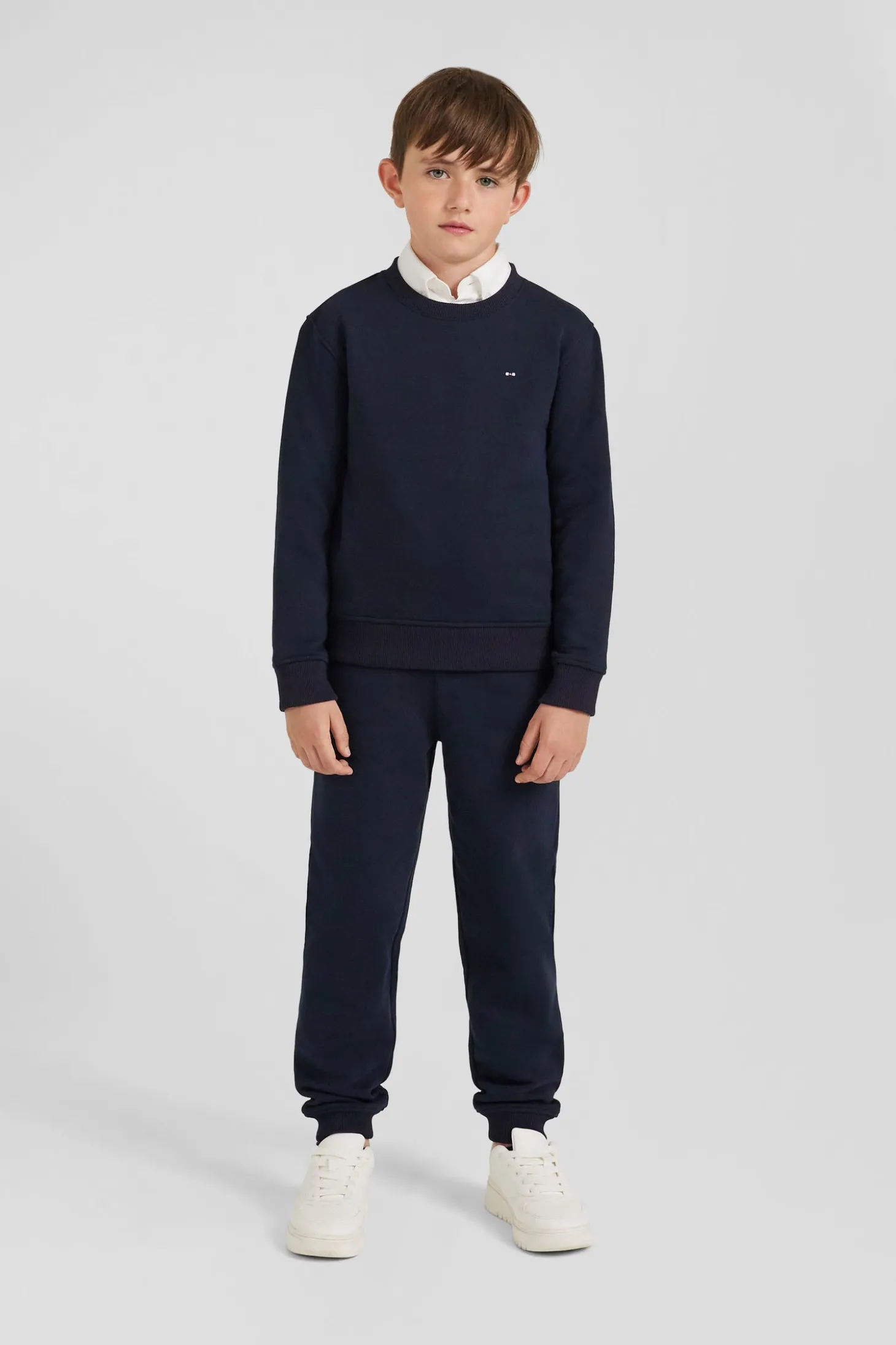 Regular navy blue round neck cotton sweatshirt