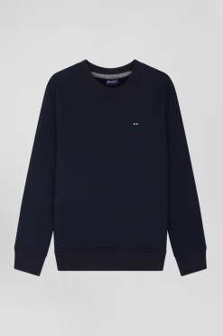 Regular navy blue round neck cotton sweatshirt