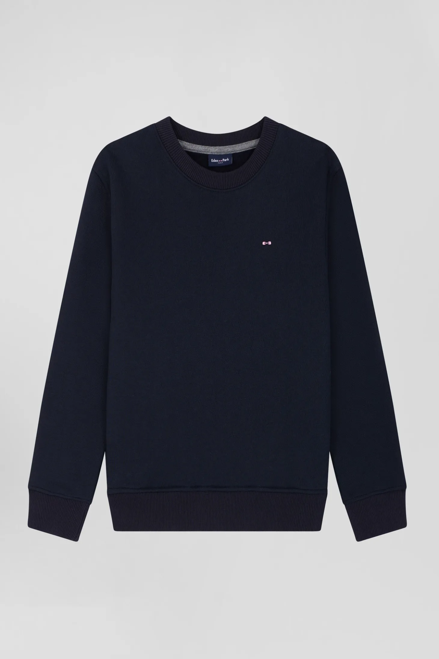 Regular navy blue round neck cotton sweatshirt