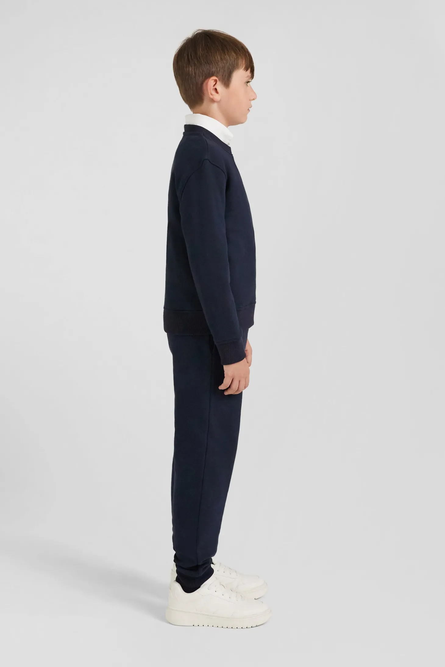 Regular navy blue round neck cotton sweatshirt