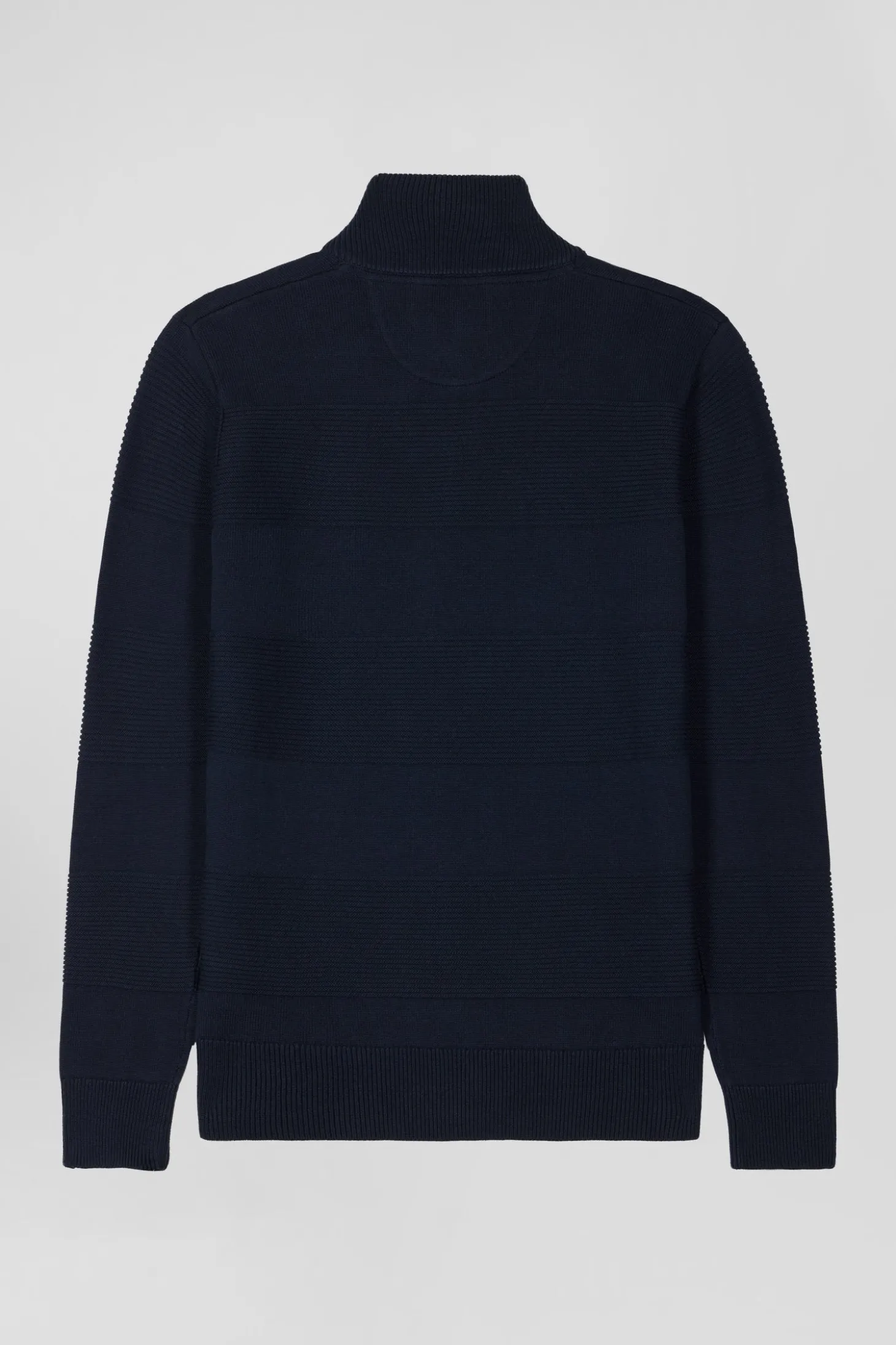 Regular navy blue semi-zipped cotton jumper with knit patterns