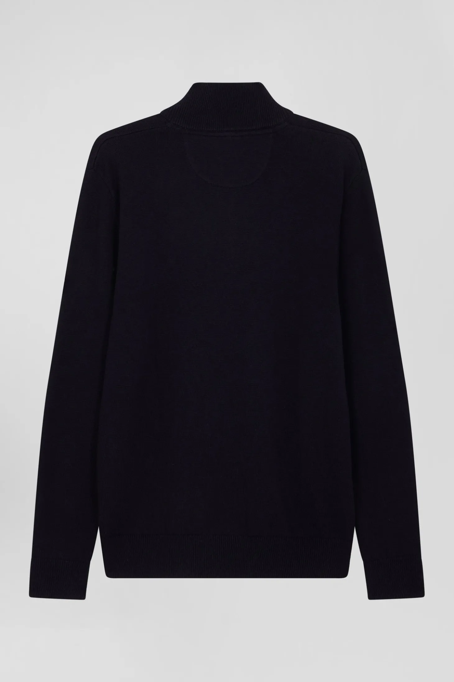 Regular navy blue semi-zipped wool and cotton jumper