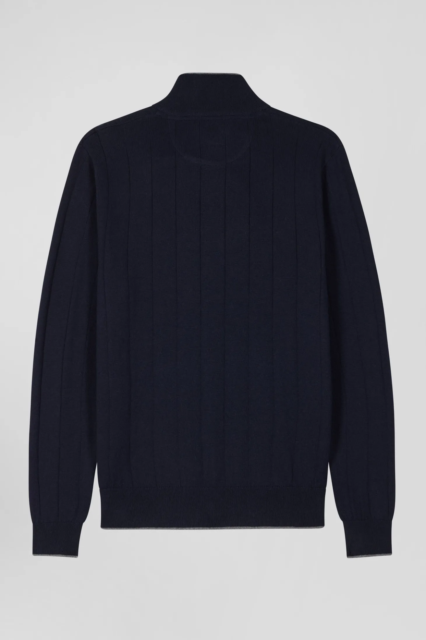 Regular navy blue semi-zipped cotton and cashmere jumper