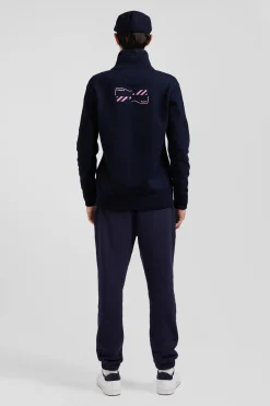 Regular navy blue semi-zipped cotton jumper