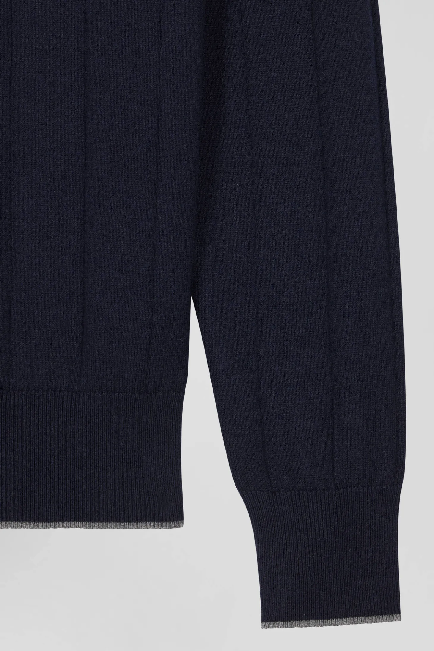 Regular navy blue semi-zipped cotton and cashmere jumper