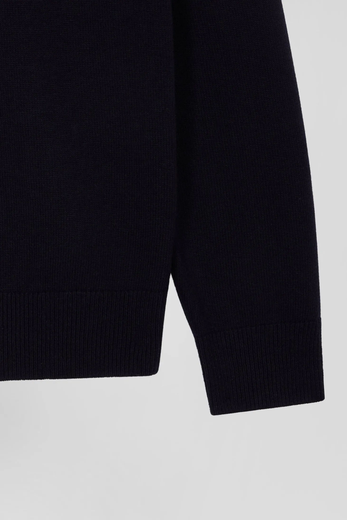Regular navy blue semi-zipped wool and cotton jumper