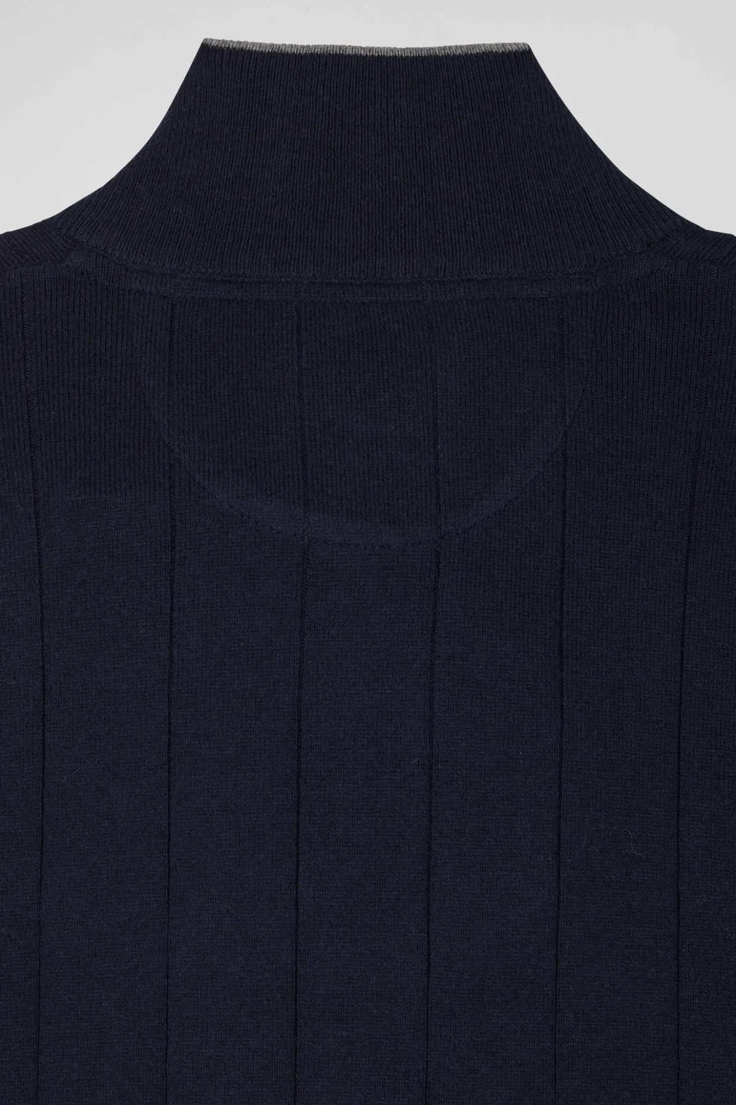Regular navy blue semi-zipped cotton and cashmere jumper
